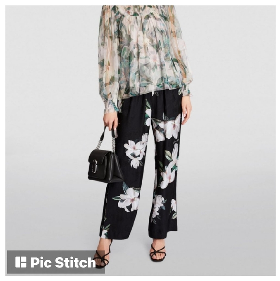 All Saints Black Floral Tyler Alessandra Trousers NWT size M - Picture 2 of 7